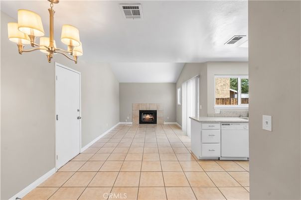 Chandelier, Empty room, Fireplace, Interior