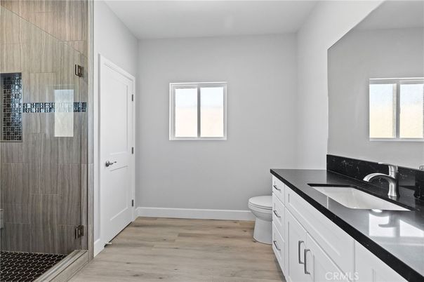 Bathroom, Glass Shower, Interior, Wood Texture Flooring