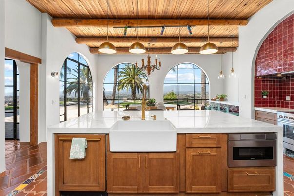 Interior, Kitchen, Pendant Lights, Stainless Steel Appliances, Water, Wooden Beams, Wooden Ceilings