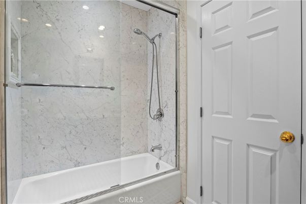 Bathroom, Glass Shower, Interior, Marble Walls, Recessed Lighting