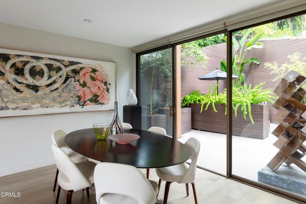 Dining room, Interior, Recessed Lighting, Wood Texture Flooring