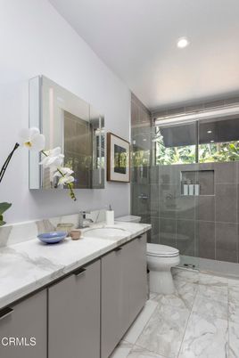 Bathroom, Glass Shower, Interior, Marble, Recessed Lighting