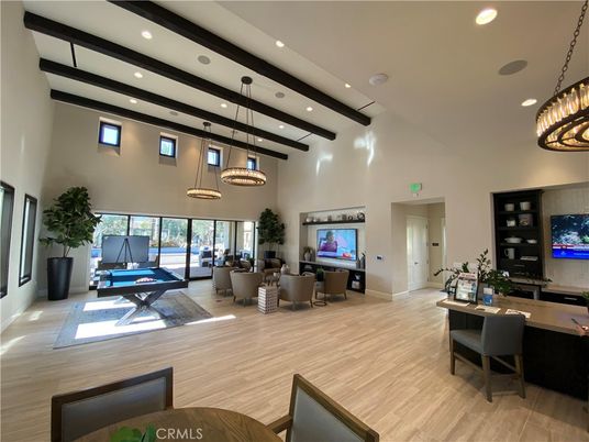 Dining room, Interior, Living room, Pendant Lights, Recessed Lighting, Wooden Beams, Wood Texture Flooring