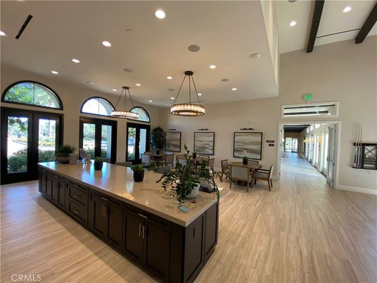 Dining room, Interior, Kitchen, Pendant Lights, Recessed Lighting, Wood Texture Flooring