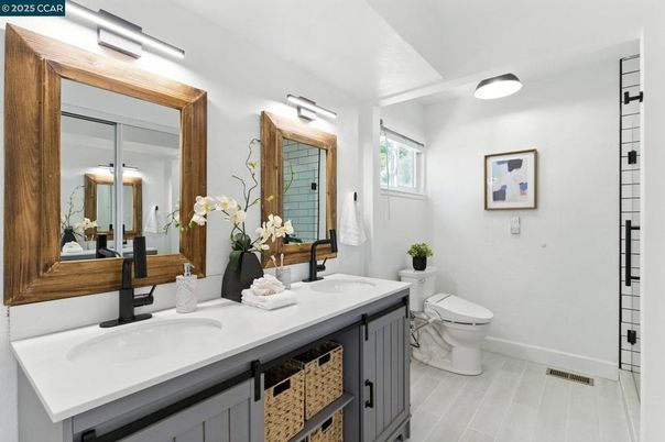 Bathroom, Dual Sink Vanities, Interior, Wood Texture Flooring