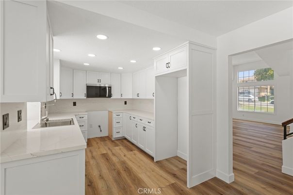 Interior, Kitchen, Recessed Lighting, Wood Texture Flooring