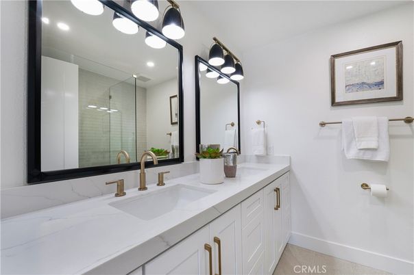 Bathroom, Dual Sink Vanities, Glass Shower, Interior, Recessed Lighting
