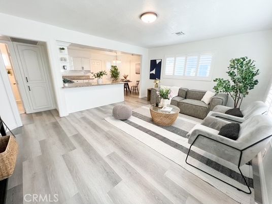 Interior, Kitchen, Living room, Pendant Lights, Stainless Steel Appliances, Wood Texture Flooring
