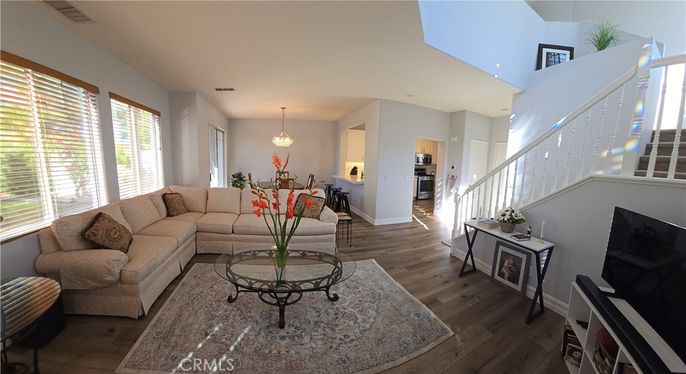 Dining room, Interior, Kitchen, Living room, Pendant Lights, Recessed Lighting, Stainless Steel Appliances, Wood Texture Flooring