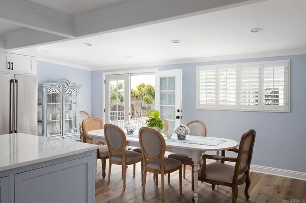 Dining room, Interior, Recessed Lighting, Wood Texture Flooring
