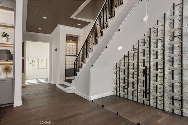 Interior, Pendant Lights, Recessed Lighting, Wine Storage, Wood Texture Flooring