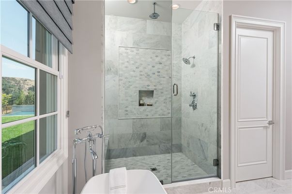 Bathroom, Glass Shower, Interior, Marble Walls