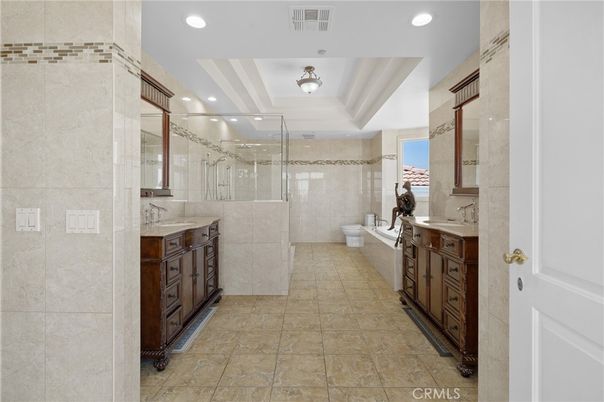 Bathroom, Dual Sink Vanities, Glass Shower, Interior, Recessed Lighting