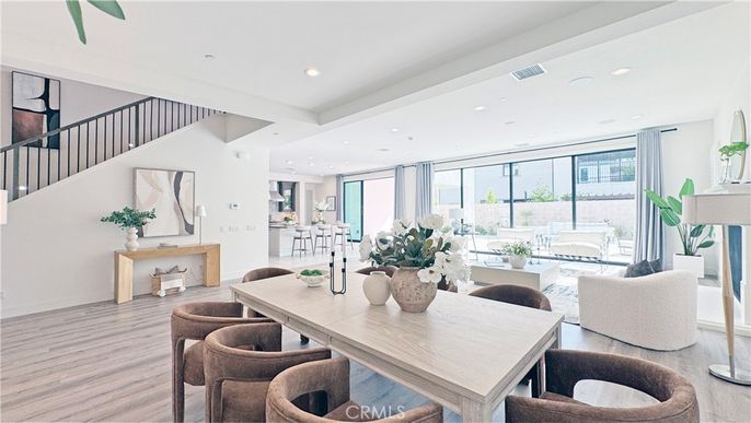 Dining room, Interior, Recessed Lighting, Wood Texture Flooring