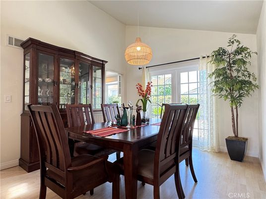 Dining room, Interior, Pendant Lights, Wood Texture Flooring