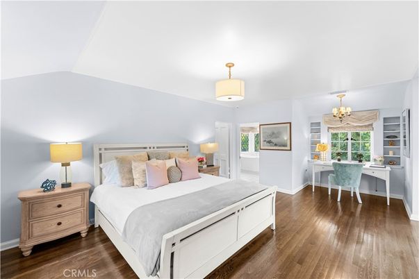 Bedroom, Chandelier, Interior, Wood Texture Flooring