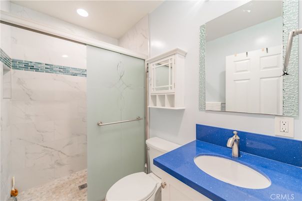 Bathroom, Glass Shower, Interior, Marble Walls, Recessed Lighting