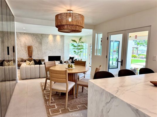 Chandelier, Dining room, Fireplace, Interior, Recessed Lighting