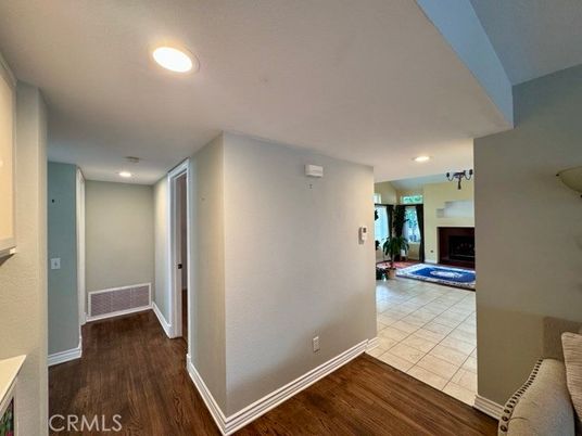 Fireplace, Interior, Recessed Lighting, Wood Texture Flooring