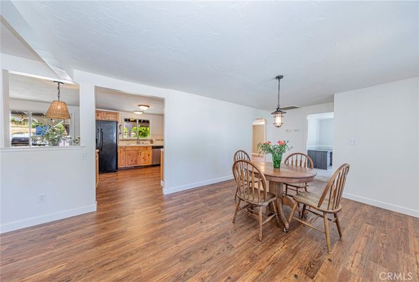 Dining room, Interior, Pendant Lights, Wood Texture Flooring