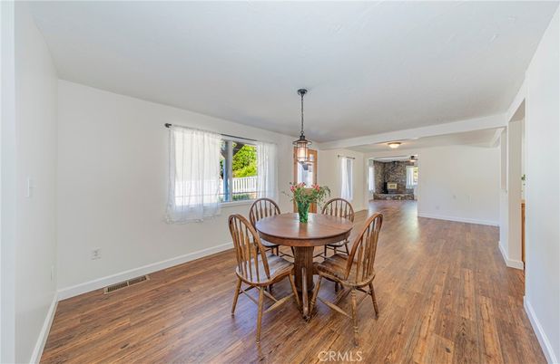 Dining room, Interior, Pendant Lights, Wood Texture Flooring