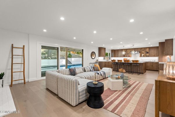 Interior, Kitchen, Living room, Pendant Lights, Recessed Lighting, Wood Texture Flooring