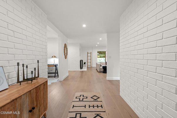 Interior, Recessed Lighting, Stone Walls, Wood Texture Flooring