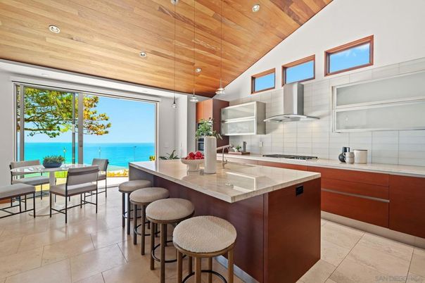 Interior, Kitchen, Pendant Lights, Recessed Lighting, Stainless Steel Appliances, Water, Wooden Ceilings