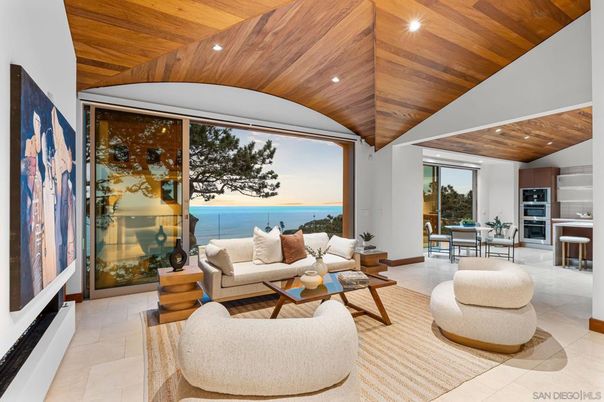 Dining room, Interior, Kitchen, Living room, Recessed Lighting, Water, Wooden Ceilings