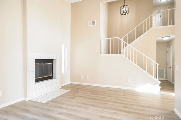 Fireplace, Interior, Pendant Lights, Wood Texture Flooring