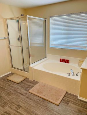 Bathroom, Glass Shower, Interior, Wood Texture Flooring