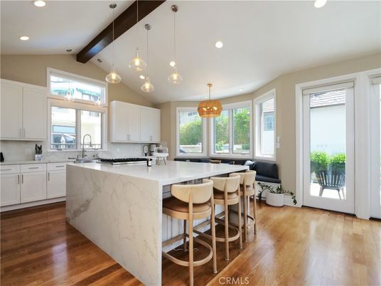 Interior, Kitchen, Pendant Lights, Recessed Lighting, Wooden Beams, Wood Texture Flooring