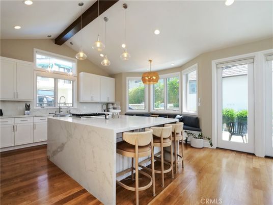 Interior, Kitchen, Pendant Lights, Recessed Lighting, Wooden Beams, Wood Texture Flooring