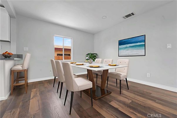 Dining room, Interior, Recessed Lighting, Wood Texture Flooring