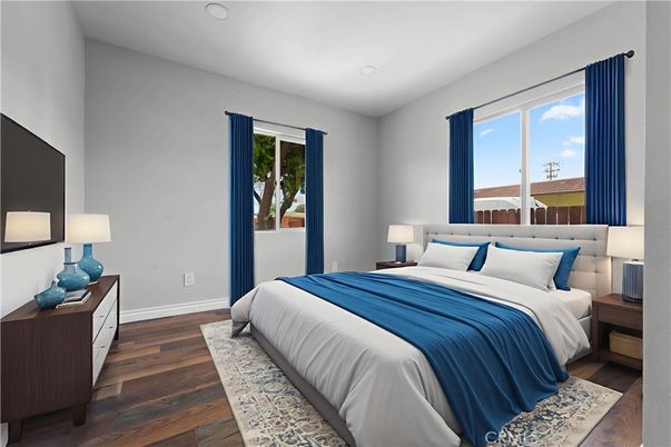 Bedroom, Interior, Recessed Lighting, Wood Texture Flooring
