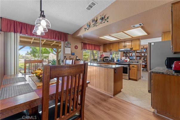 Dining room, Interior, Kitchen, Pendant Lights, Wood Texture Flooring