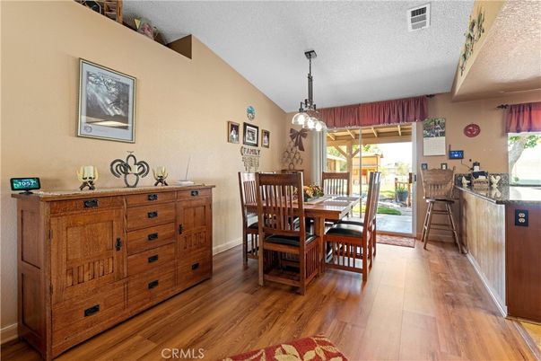 Dining room, Interior, Pendant Lights, Wood Texture Flooring