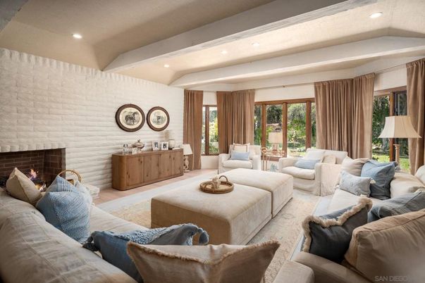 Fireplace, Interior, Living room, Recessed Lighting, Stone Walls