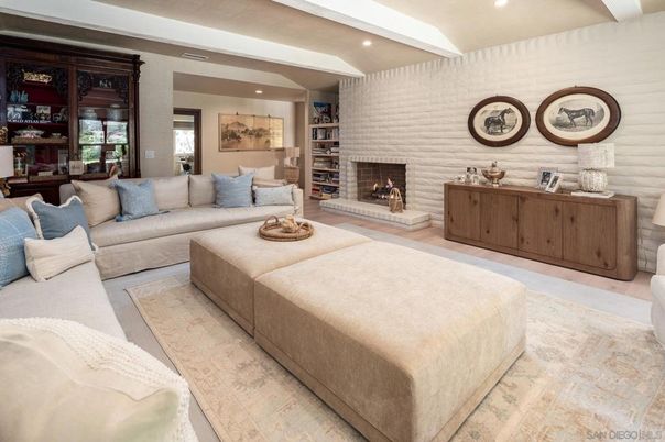 Fireplace, Interior, Living room, Recessed Lighting, Stone Walls
