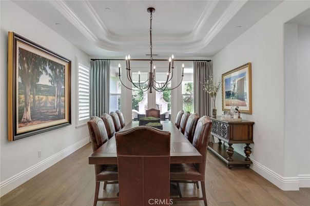 Chandelier, Dining room, Interior, Wood Texture Flooring