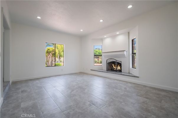 Empty room, Fireplace, Interior, Recessed Lighting