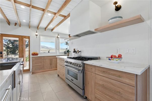 Interior, Kitchen, Recessed Lighting, Stainless Steel Appliances, Wooden Beams