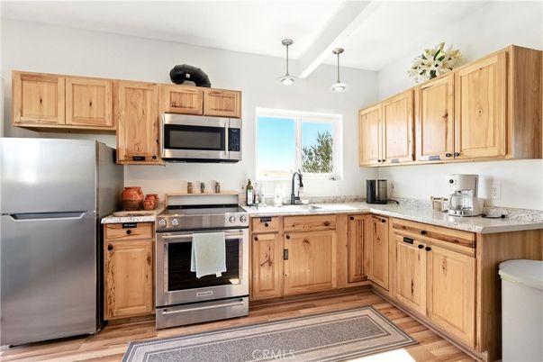 Interior, Kitchen, Pendant Lights, Stainless Steel Appliances, Wood Texture Flooring