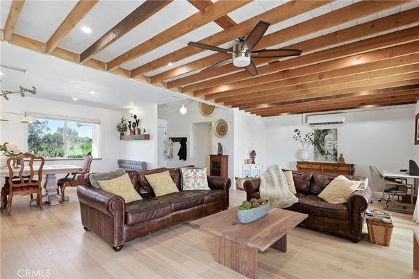 Dining room, Interior, Living room, Pendant Lights, Recessed Lighting, Wooden Beams, Wooden Ceilings, Wood Texture Flooring