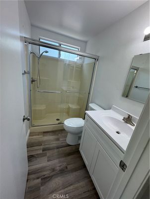 Bathroom, Glass Shower, Interior, Wood Texture Flooring