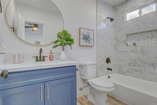 Bathroom, Interior, Marble Walls, Wood Texture Flooring