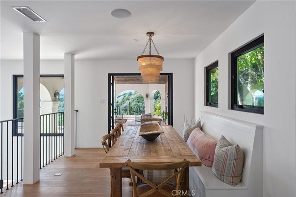 Chandelier, Dining room, Interior, Wood Texture Flooring