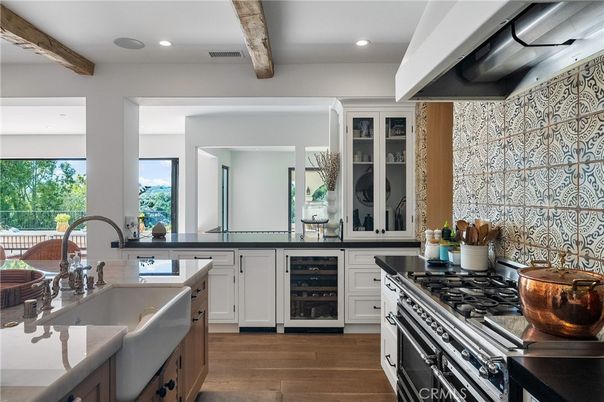 Interior, Kitchen, Recessed Lighting, Stainless Steel Appliances, Wooden Beams, Wood Texture Flooring