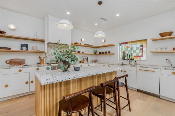 Interior, Kitchen, Pendant Lights, Recessed Lighting, Wood Texture Flooring