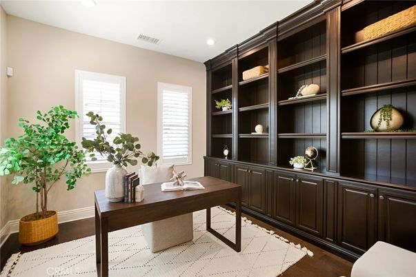 Home Office, Interior, Recessed Lighting, Wood Texture Flooring